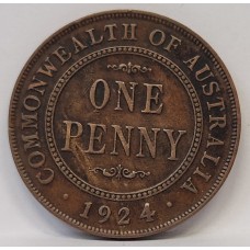 AUSTRALIA 1924 . ONE 1 PENNY . ERROR . PLANCHET FLAW